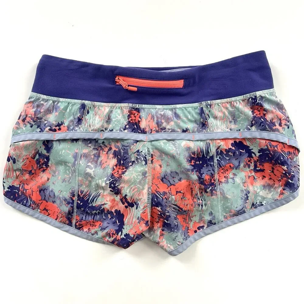 Ivivva By Lululemon Blue Purple Coral Floral Print Speedy Workout Short Girl 12